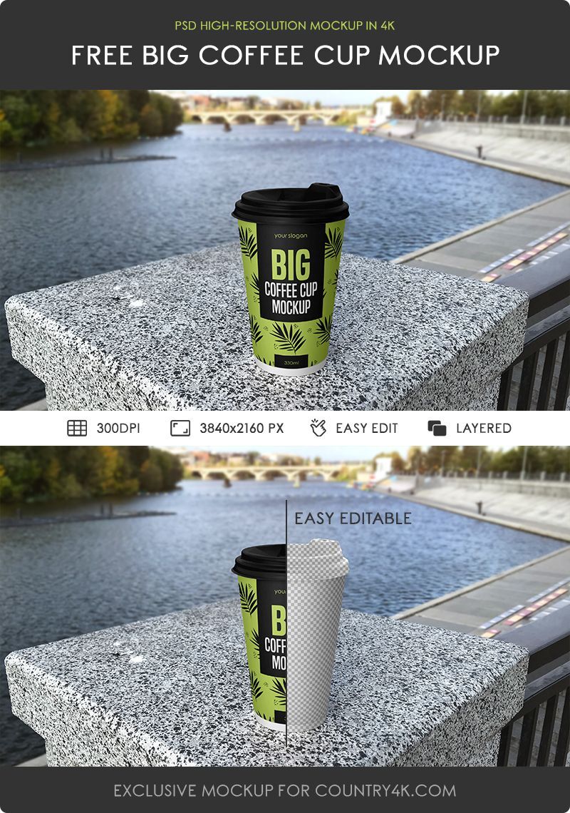 Paper Coffee Cup Standing in Front View by the Lake FREE PSD