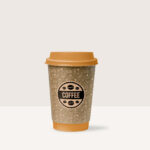 Paper Coffee Cup with its Lid Standing in Front View Mockup