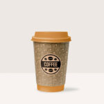 Paper Coffee Cup with its Lid Standing in Front View Mockup