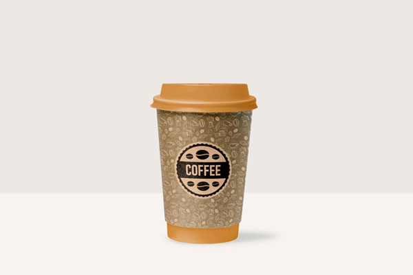 Paper Coffee Cup with its Lid Standing in Front View Mockup