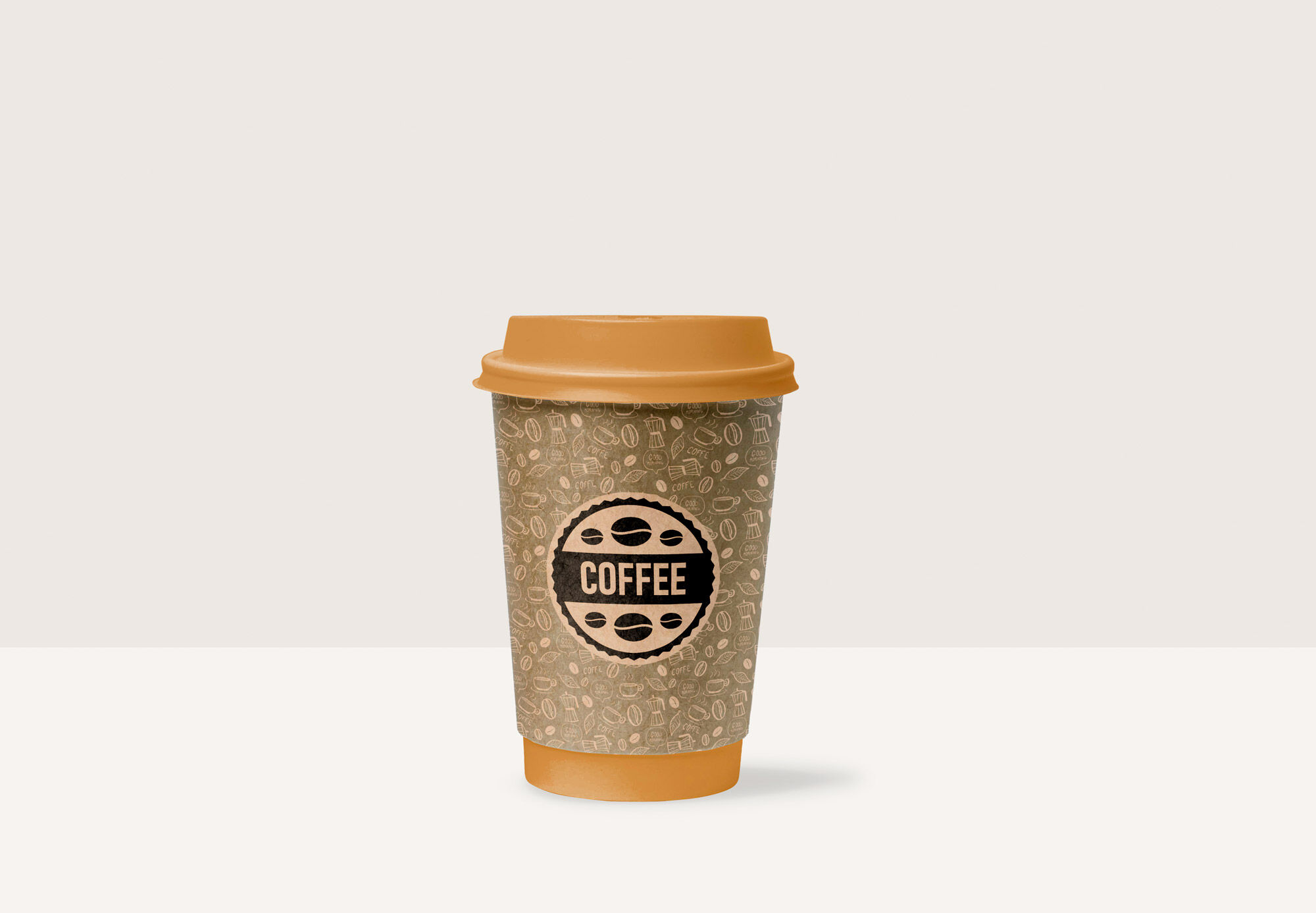 Paper Coffee Cup with its Lid Standing in Front View Mockup FREE PSD