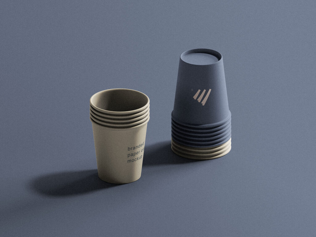 Paper Cup Mockup Featuring Two Stacks in Opposite Directions