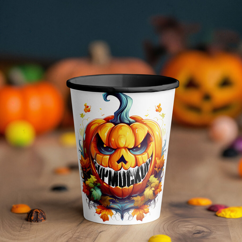 Paper Cup with Pumpkins Mockup