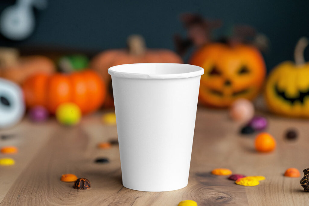 Paper Cup with Pumpkins Mockup