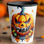 Paper Cup with Pumpkins Mockup