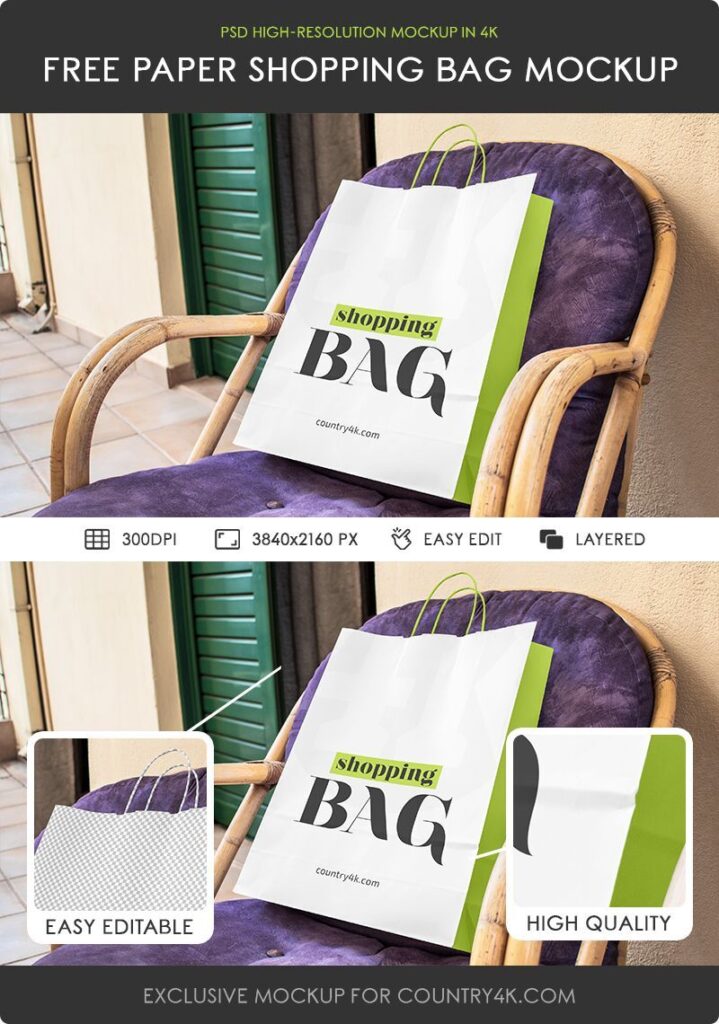 Paper Shopping Bag on Armchair Mockup
