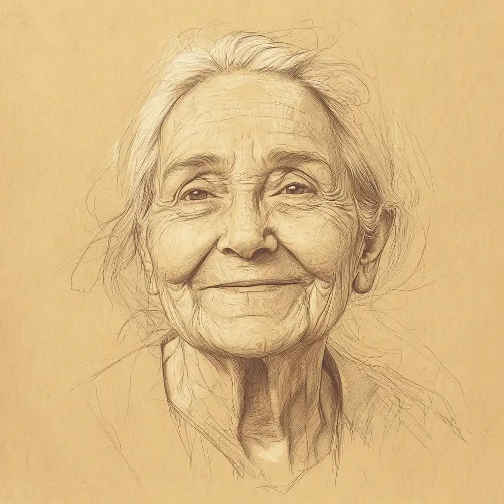 Pencil Sketch of Elderly Spanish Woman