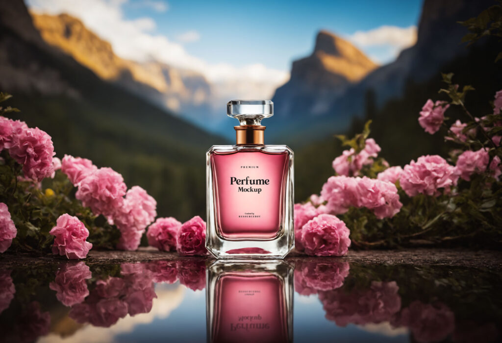 Perfume Bottle Mockup with Flowers