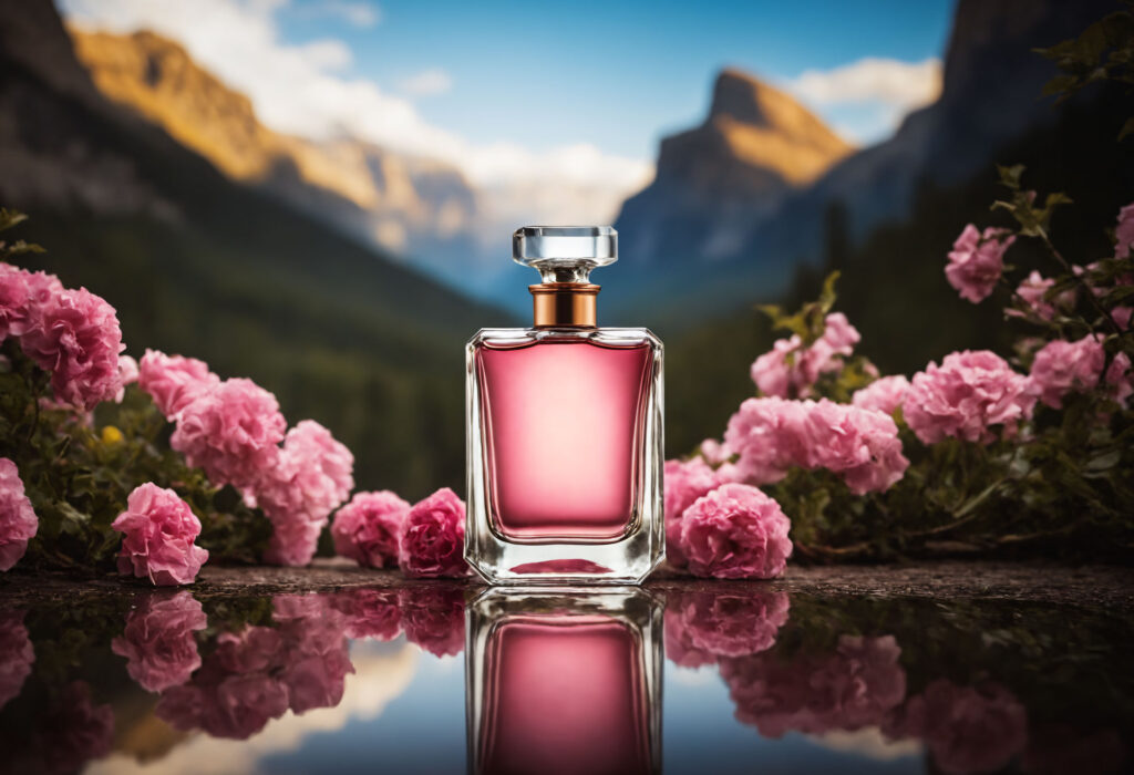 Perfume Bottle Mockup with Flowers