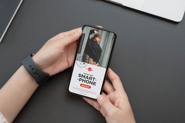 Person Using a Full-screen Smartphone Mockup