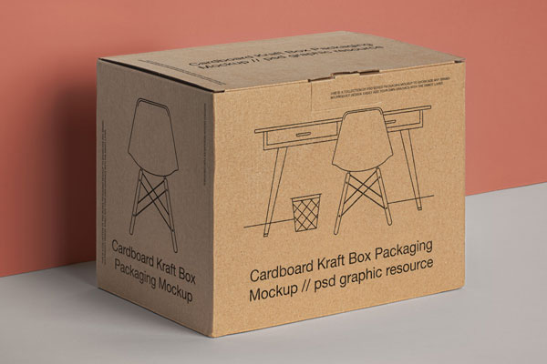 Perspective Angle of a Single Cardboard Kraft Packaging Product Box Mockup