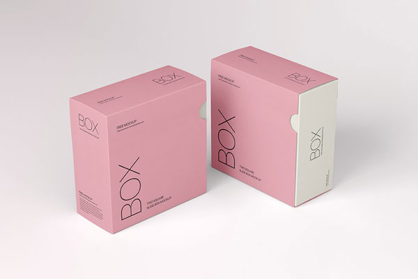 Perspective Shot of 2 Square Slide Boxes Mockup