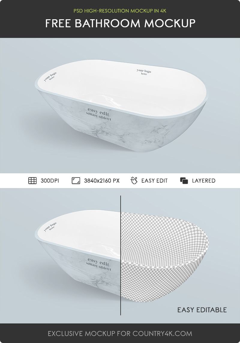 Perspective Shot of Bathroom Mockup FREE PSD