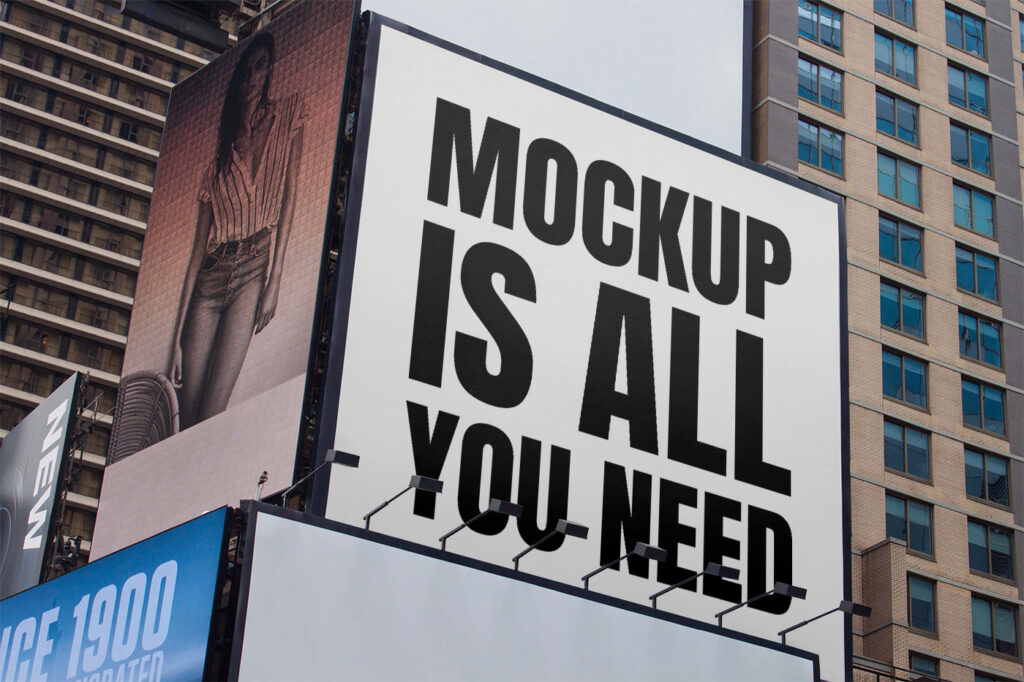 Perspective Shot of Big Square Billboard Mockup