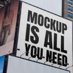 Perspective Shot of Big Square Billboard Mockup