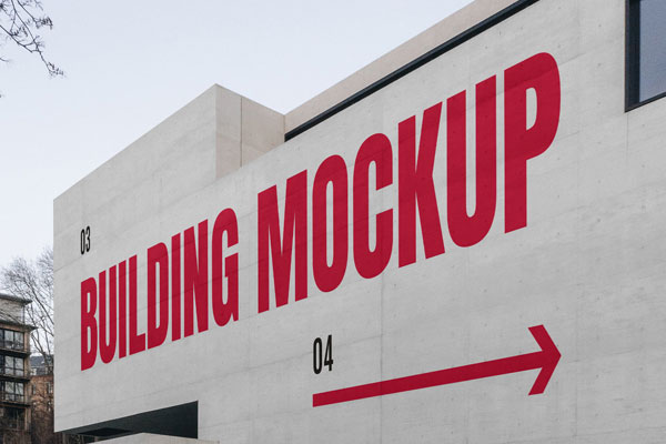 Perspective Shot of Building Wall Mockup