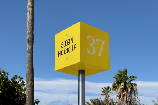 Perspective Shot of Cube Sign Mockup