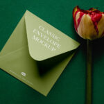 Perspective Shot of Envelope Mockup with Flower