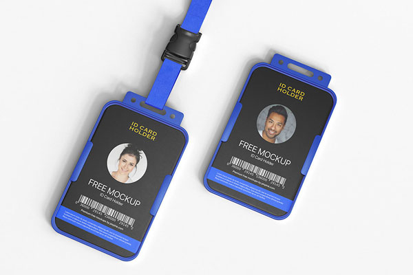 Perspective Shot of ID Card Holder Mockup with Lanyard