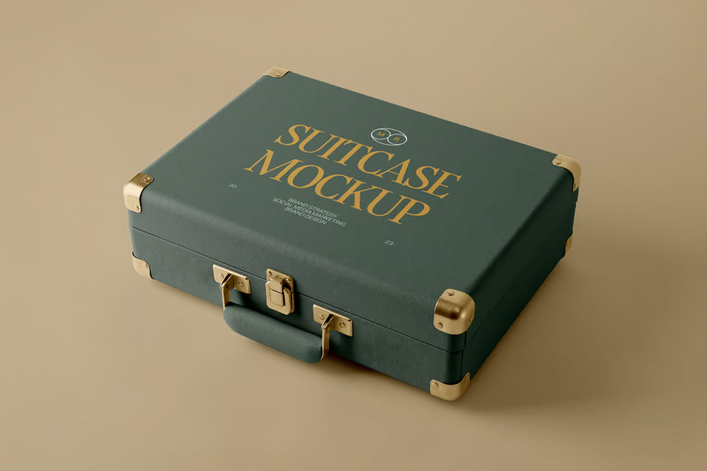 Free Perspective Shot of Lying Suitcase Mockup PSD Template
