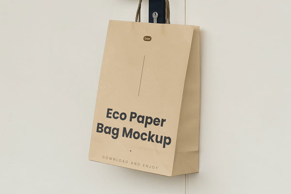Perspective Show of Hanging Paper Bag Mockup