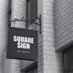 Perspective Show of Square Hanging Store Sign Mockup