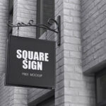 Perspective Show of Square Hanging Store Sign Mockup