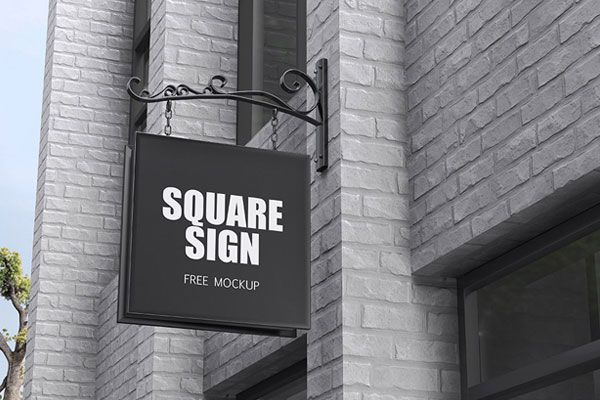 Perspective Show of Square Hanging Store Sign Mockup