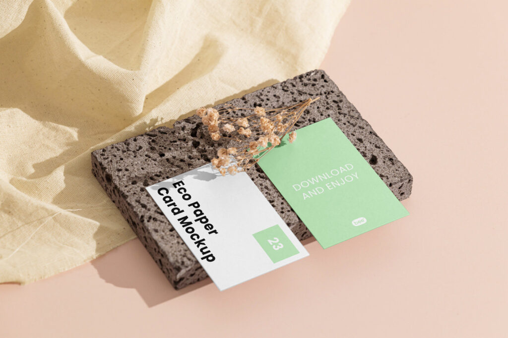 Perspective Showcase of Double Business Card Mockup on Brick