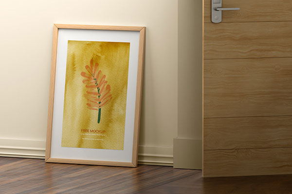 Perspective Showcase of Large Wooden Photo Frame Mockup