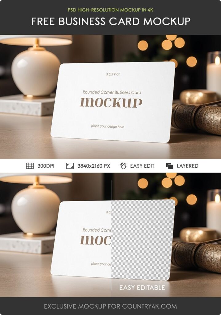 Perspective Showcase of Rounded Corner Business Card Mockup