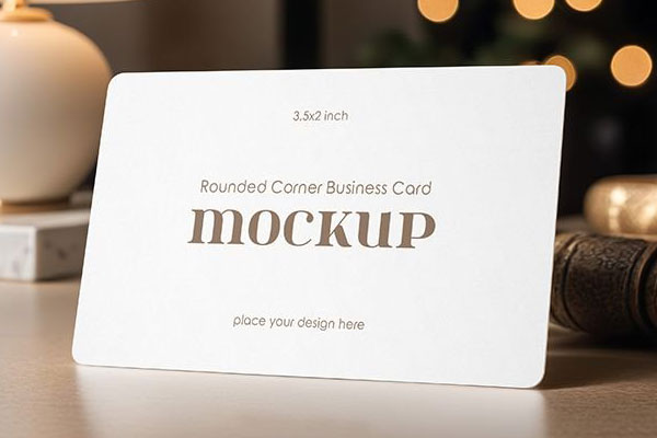 Perspective Showcase of Rounded Corner Business Card Mockup