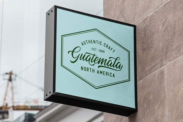 Perspective Showcase of Square Sign Mockup on Wall
