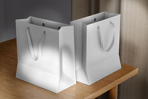 Perspective Sight of 2 Paper Bags Mockup on Wooden Table