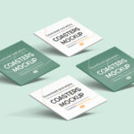 Perspective Sight of 4 Square Paper Coasters Mockup