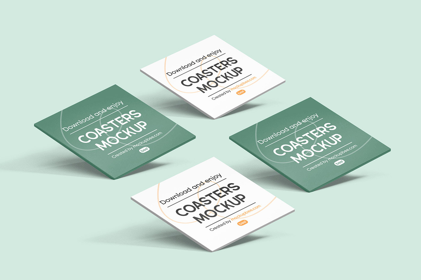 Perspective Sight of 4 Square Paper Coasters Mockup FREE PSD