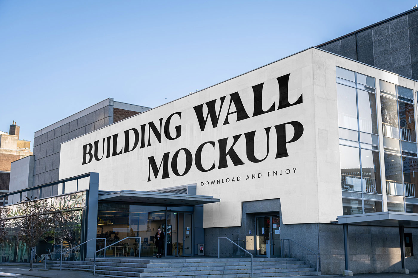 Free Perspective Sight of Big Concrete Wall Mockup PSD Template