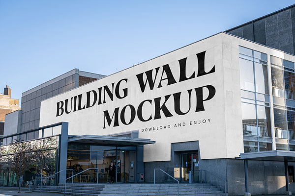 Perspective Sight of Big Concrete Wall Mockup
