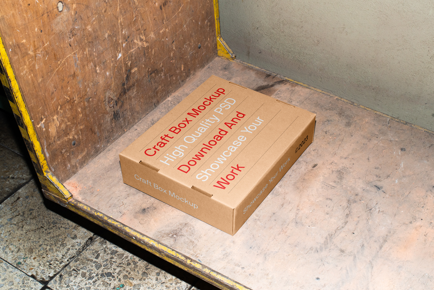 Perspective Sight of Box Mockup Lying on Trolley FREE PSD