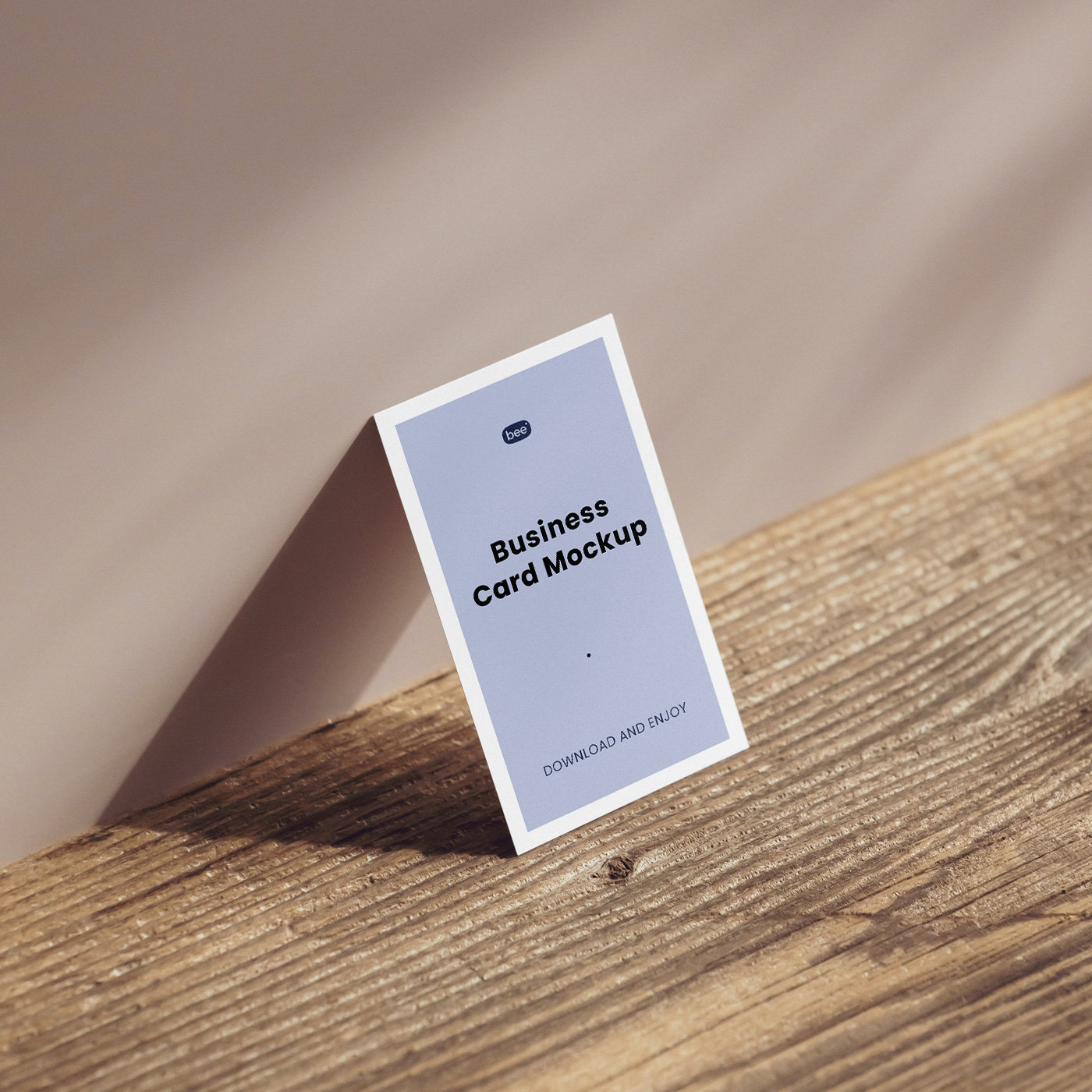 Perspective Sight of Business Card Mockup on Wood Table FREE PSD