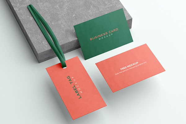 Perspective Sight of Business Card Mockup with Tag