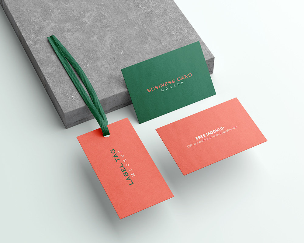 Perspective Sight of Business Card Mockup with Tag