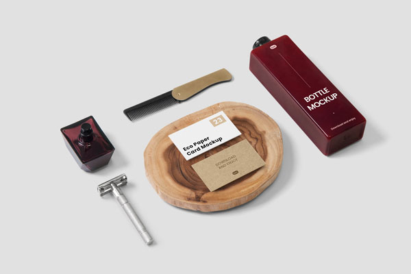Perspective Sight of Business Cards and Barber Stationery Mockup