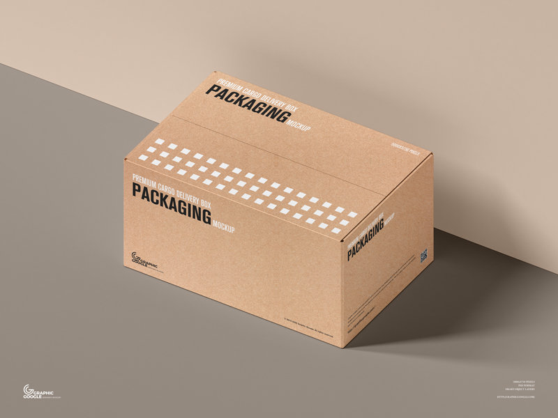 Perspective Sight of Cargo Delivery Box Packaging Mockup