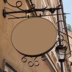 Perspective Sight of Classic Outdoor Circle Hanging Sign Mockup