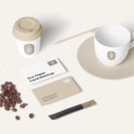 Perspective Sight of Coffee Stationery Mockup with Coffee Beans