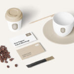 Perspective Sight of Coffee Stationery Mockup with Coffee Beans