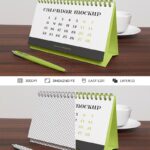 Perspective Sight of Desk Calendar Mockup with a Pen