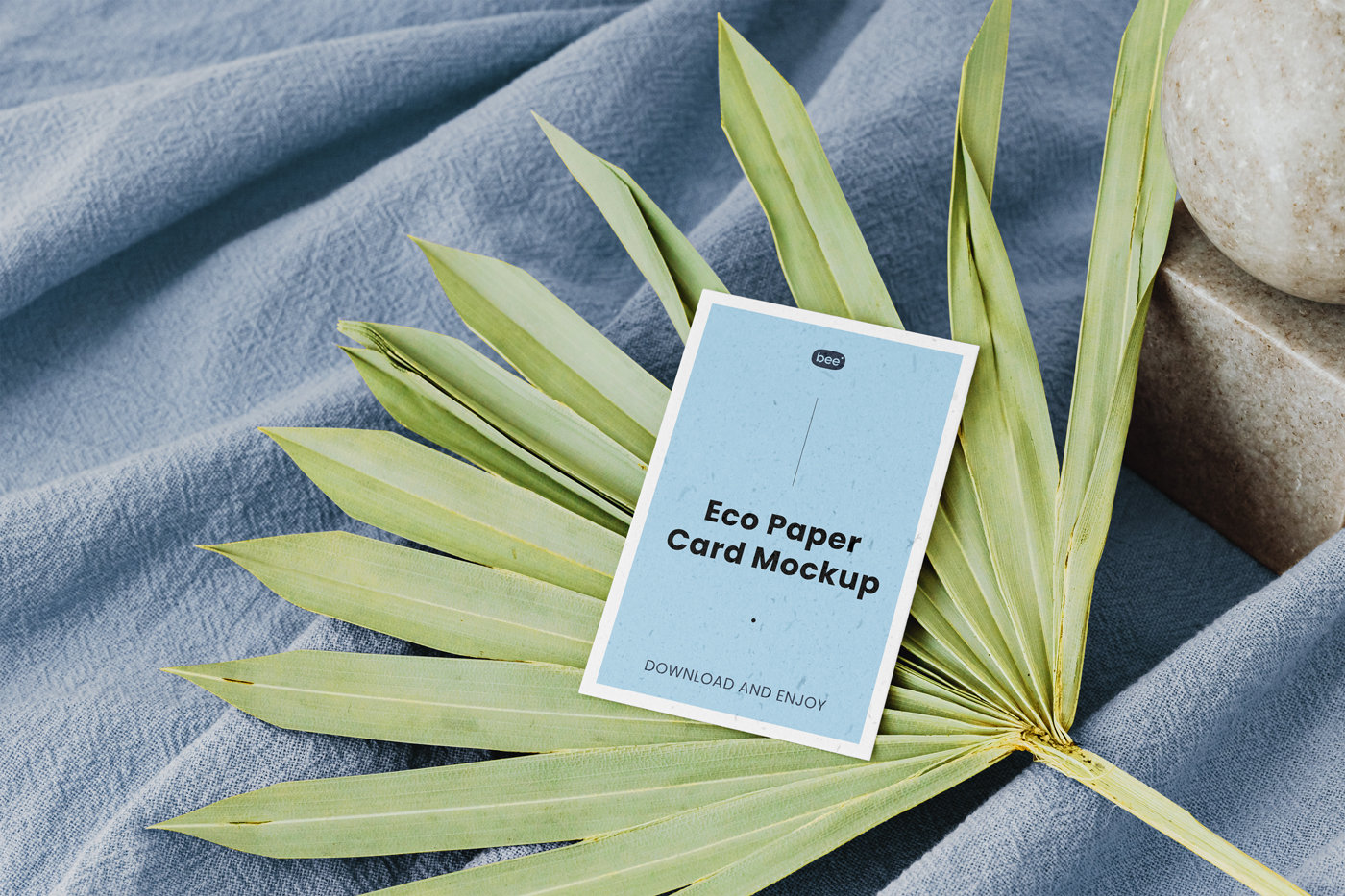 Perspective Sight of Eco Paper Card Mockup on Leaf FREE PSD