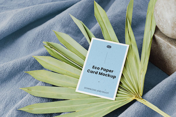 Perspective Sight of Eco Paper Card Mockup on Leaf